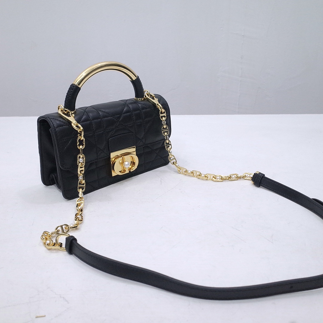 Mini Dior Ange Bag Black Macrocannage Lambskin